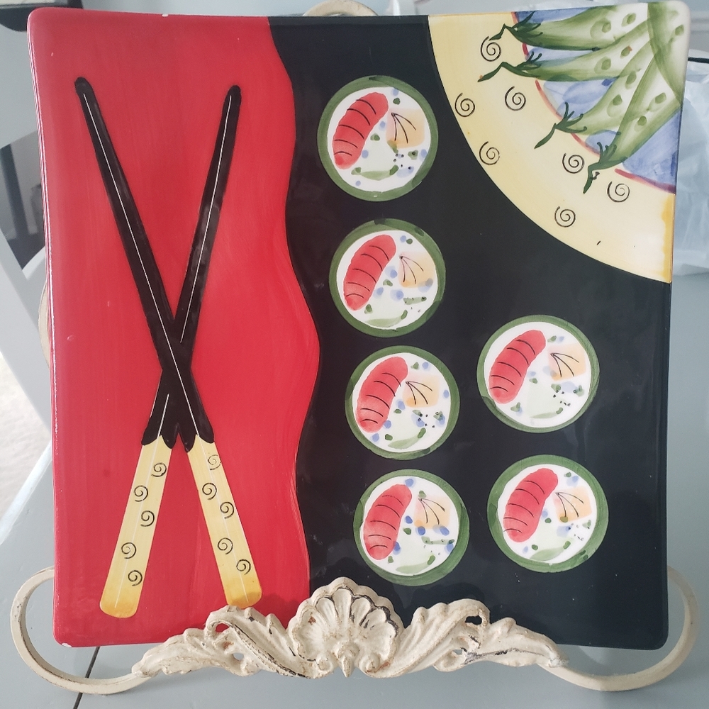 Hand Painted Sushi Roll Decorative Plate